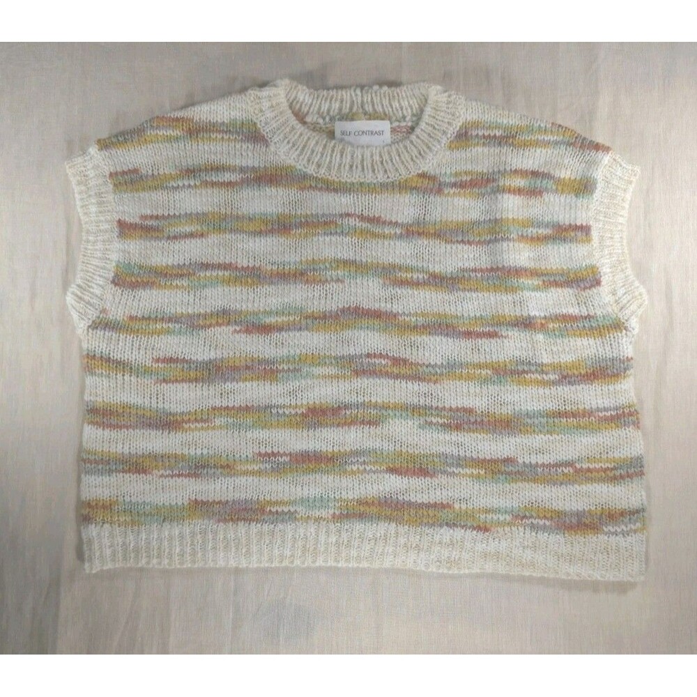 NWT Self Contrast Sweater Vest Wool Blend Anthropologie Space Dyed Large